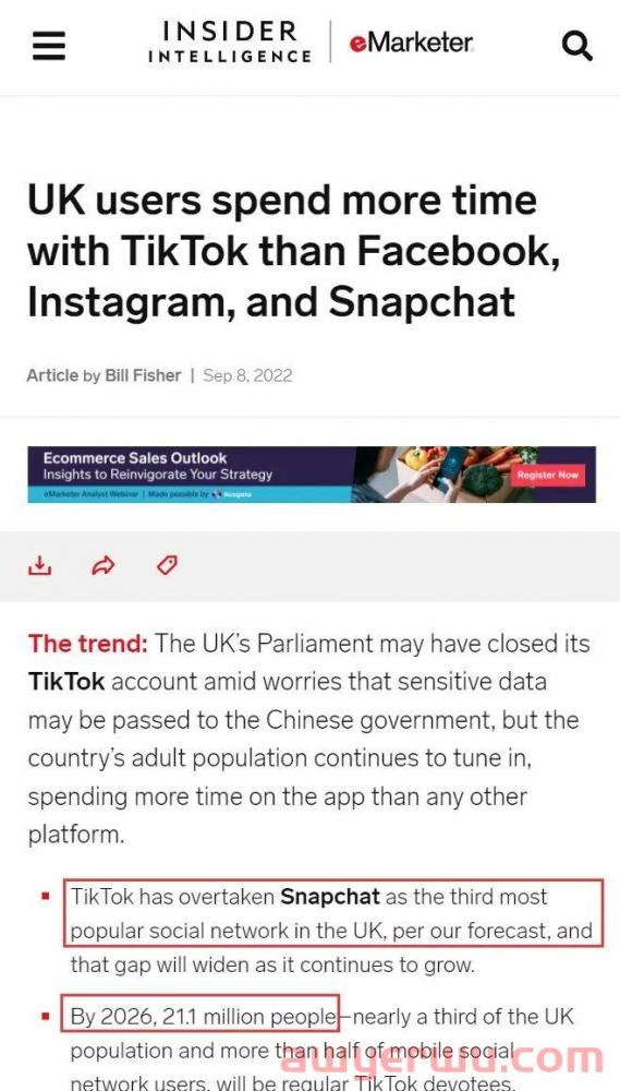eMarketer：TikTok已成为英国第三大社交平台 第2张
