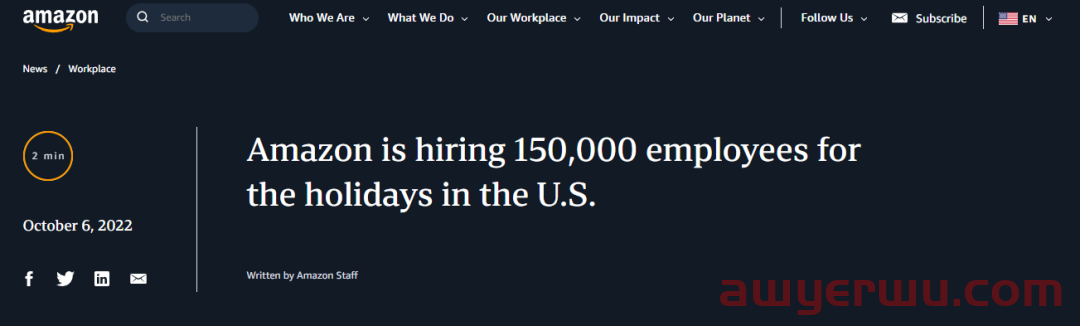 爆单信号？亚马逊计划在旺季雇佣15万名员工；Prime day2.0你参加了吗？ 第1张