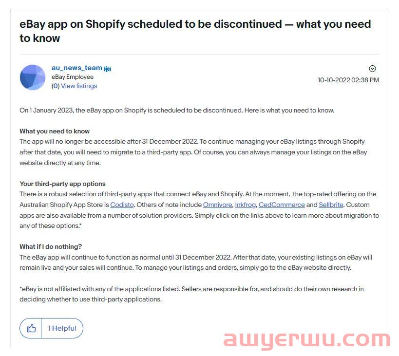 eBay最新公告：明年起停用Shopify上的eBay应用程序！ 第1张