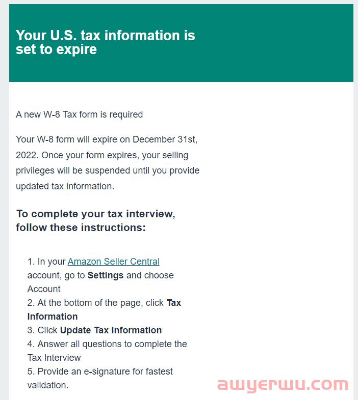 亚马逊喊你更新后台税务信息啦- W8免税申请! 第1张