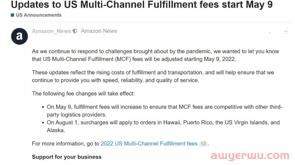 亚马逊美国站发布公告:从2023年1月19日起，亚马逊将调整多渠道配送（MCF）费用 第7张